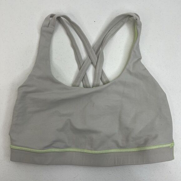Lululemon Size 6 Energy Bra Medium Support Stretch B / C Cup Gray Lime Green - Picture 3 of 13